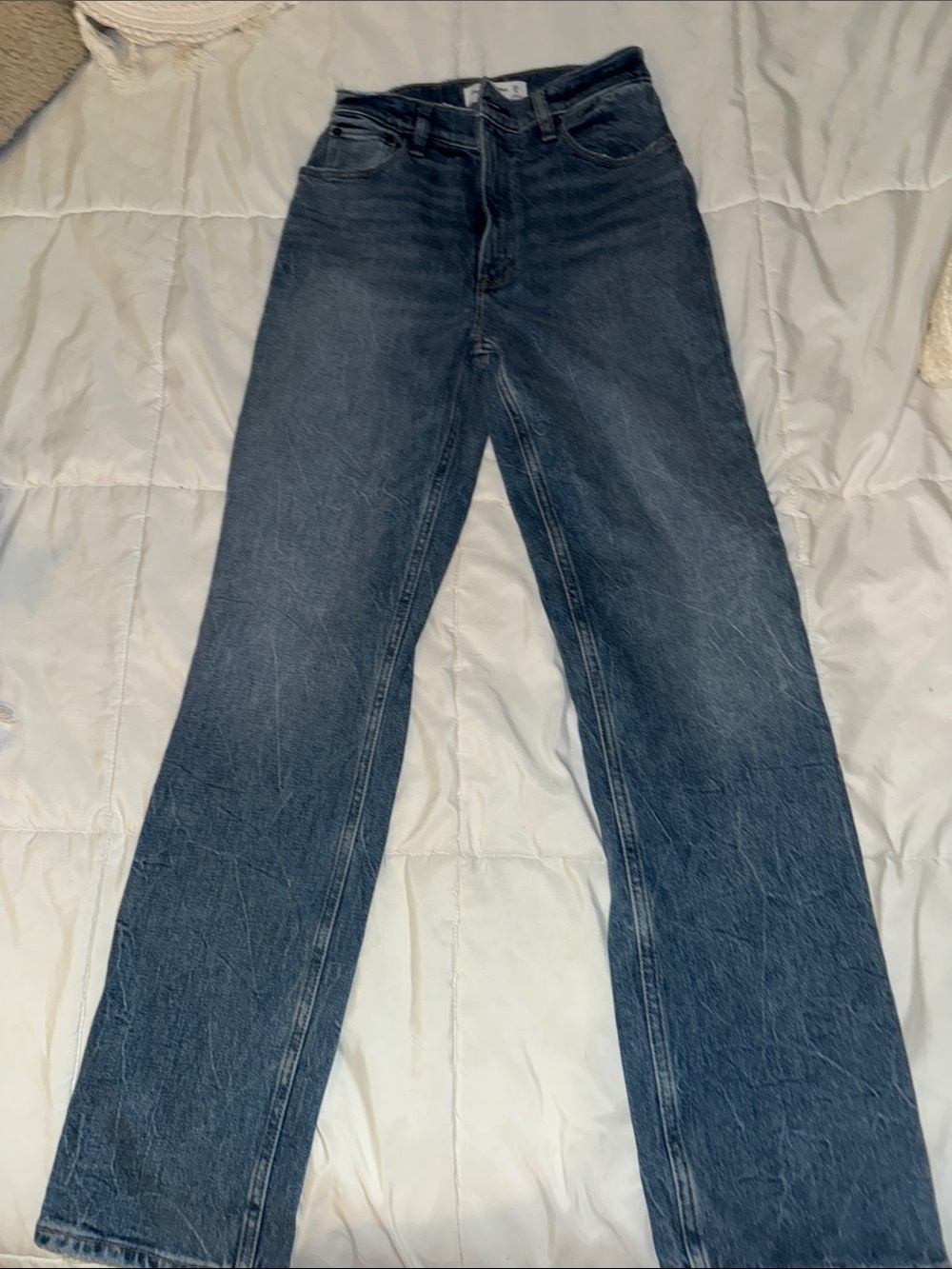 Abercrombie & Fitch Women's Straight-Leg Jeans in Medium Dark Blue